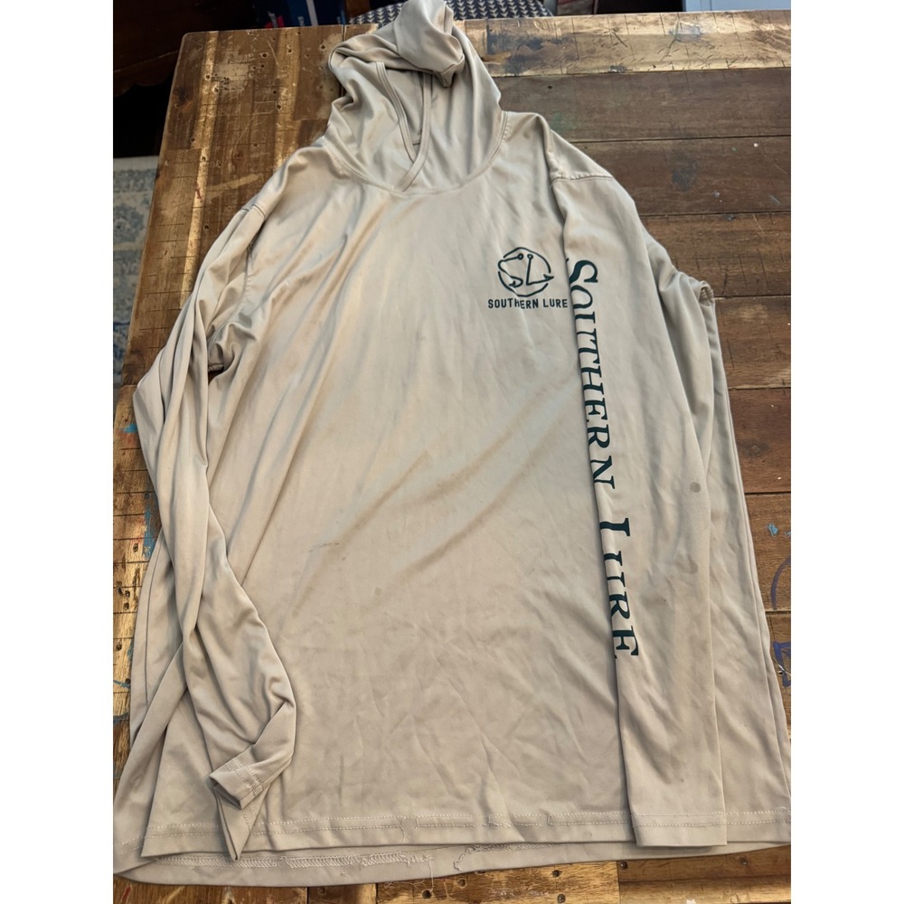 Southern Lure Mens Performance Sun Hoodie Tan Mountain Graphic Shirt Size Large